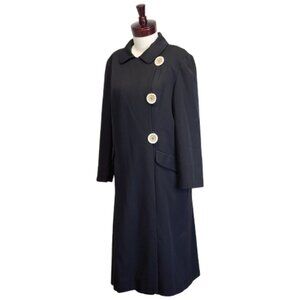 Vtg 50s/60s Lane Bryant Black Heavy Wool Dress Coat Big Buttons Fits Womens 14